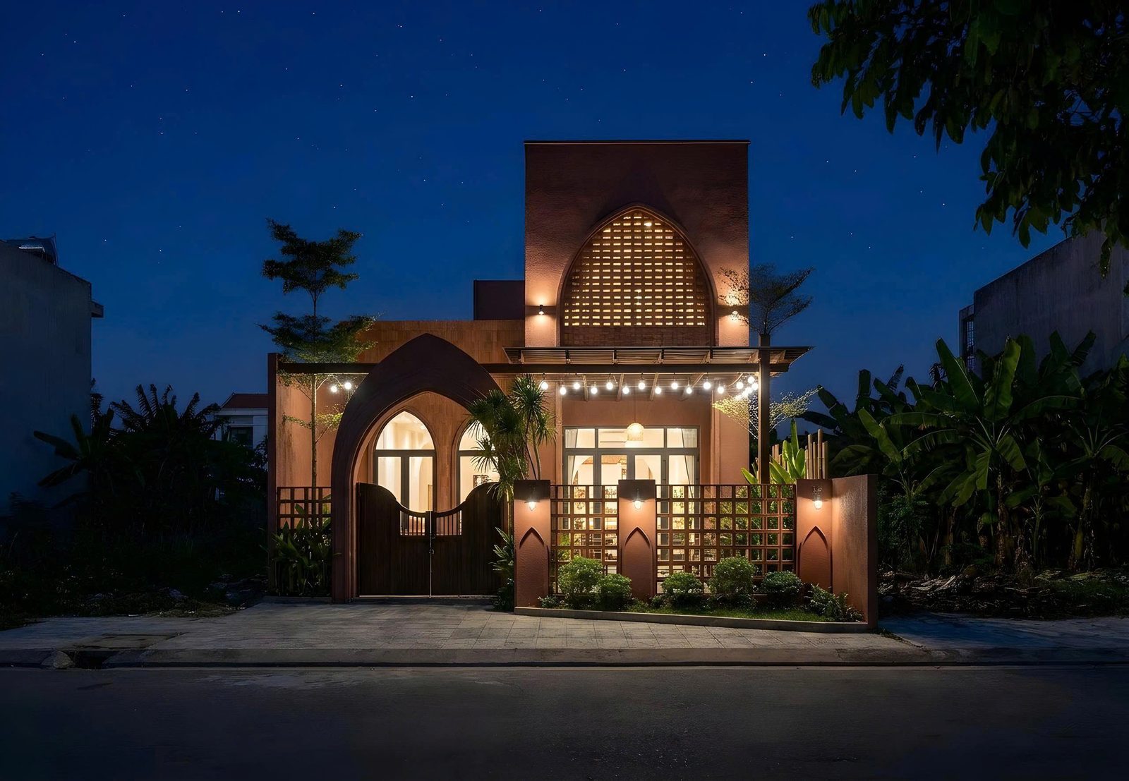 Phối cảnh 3D mặt tiền villa về đêm