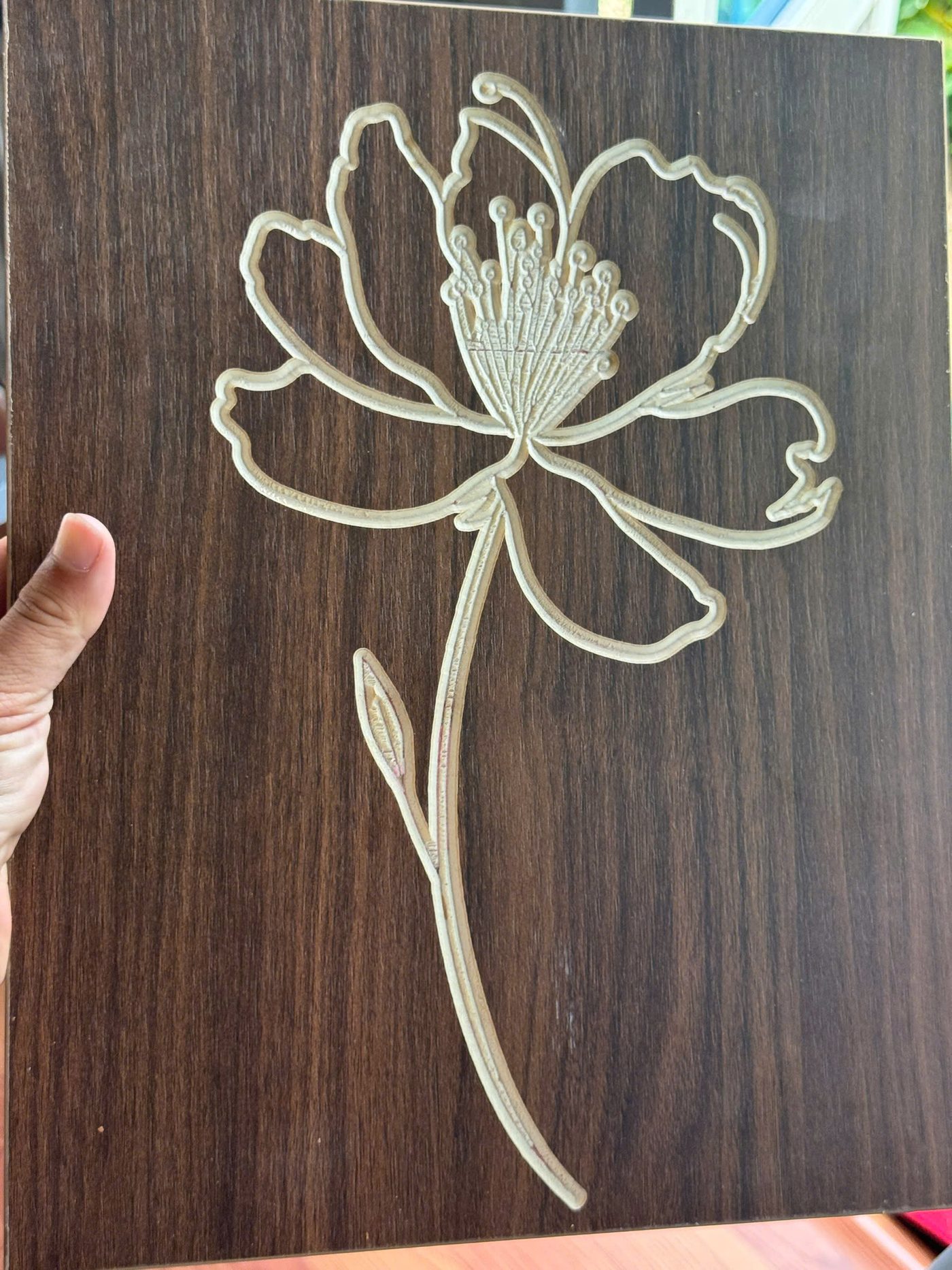 Tranh gỗ decor chạm khắc CNC hoa lá